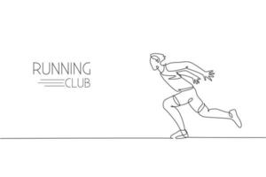 un dibujo de una sola línea de un joven corredor enérgico corriendo tan rápido ilustración vectorial. deportes individuales, concepto de entrenamiento. diseño moderno de dibujo de línea continua para correr banner de competencia vector