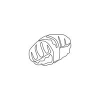One single line drawing of fresh delicious Japanese sushi bar logo vector illustration. Japan nigiri sea food menu and restaurant badge concept. Modern continuous line draw design street food logotype