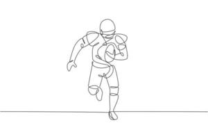 Single continuous line drawing of young agile american football player running fast towards goal line for competition media. Sport exercise concept. Trendy one line draw design vector illustration