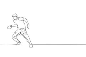 Single continuous line drawing of young agile man table tennis player hold rival attack. Sport exercise concept. Trendy one line draw design vector illustration for ping pong match promotion media