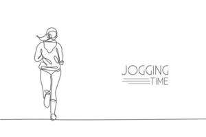 One continuous line drawing of young sporty woman runner run relax, rear view. Health activity sport concept. Dynamic single line draw design vector illustration for running event promotion poster