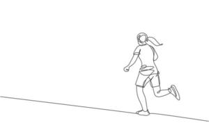 dibujo de una sola línea continua de una joven corredora ágil correr relajarse para cumplir con el tiempo libre. concepto de acción deportiva saludable. ilustración vectorial de diseño de dibujo de una línea de moda para la promoción de carreras vector