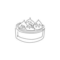 un dibujo de una sola línea de ilustración de vector gráfico de logotipo de dumpling chino fresco. Menú de cafetería de comida asiática y concepto de placa de restaurante. diseño de dibujo de línea continua moderna logotipo de comida callejera