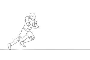 dibujo de una sola línea continua joven jugador de fútbol americano ágil corriendo rápido para marcar un gol para los medios de competencia. concepto de ejercicio deportivo. ilustración gráfica de vector de diseño de dibujo de una línea de moda