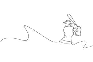 dibujo de una sola línea continua joven jugadora de béisbol ágil práctica para golpear la pelota. concepto de ejercicio deportivo. ilustración de vector gráfico de diseño de dibujo de una línea de moda para medios de promoción de béisbol