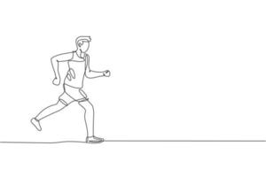 Single continuous line drawing of young agile man runner run fun and relax. Individual sport with competition concept. Trendy one line draw design vector illustration for running tournament promotion