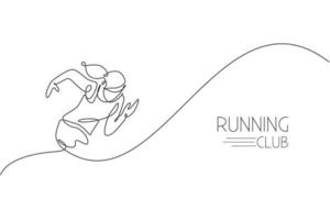 One continuous line drawing of young woman athlete runner focus sprint run. Individual sport, competitive concept. Dynamic single line draw design vector illustration for running competition poster