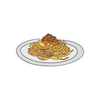 dibujo de una sola línea continua de la etiqueta del logotipo de espagueti italiano estilizado. concepto de restaurante de fideos de pasta de italia. ilustración de vector de diseño de dibujo de una línea moderna para cafetería, tienda o servicio de entrega de alimentos