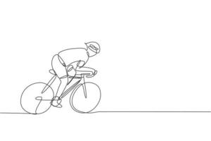 un dibujo de una sola línea de un joven ciclista enérgico mejora su velocidad en la ilustración vectorial de la sesión de entrenamiento. concepto de ciclista de carreras. diseño de dibujo de línea continua para banner de evento de ciclismo