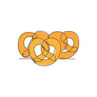 un dibujo de una sola línea de la deliciosa ilustración vectorial del logotipo de pretzel alemán fresco. concepto tradicional de insignia de panadería y pastelería de bocadillos. logotipo de galletas de diseño de línea continua moderna