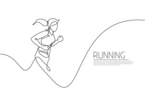 un dibujo de una sola línea de una joven y enérgica corredora corriendo ilustración vectorial gráfica. deportes individuales, concepto de entrenamiento. diseño moderno de dibujo de línea continua para correr banner de competencia