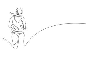 One continuous line drawing of young sporty woman runner run relax from rear view. Health activity sport concept. Dynamic single line draw design vector illustration for running event promotion poster