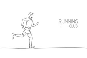 Single continuous line drawing of young agile man runner running constantly. Individual sport with competition concept. Trendy one line draw design vector illustration for running tournament promotion