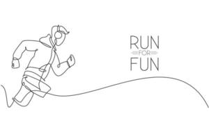 One continuous line drawing young sporty man runner focus run while listening music. Health activity sport concept. Dynamic single line draw design vector graphic illustration for running event poster