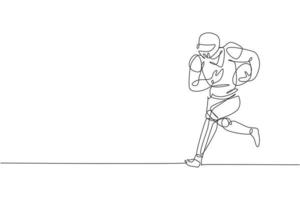 dibujo de una sola línea continua de un joven jugador de fútbol americano ágil corriendo rápido para evitar el equipo rival para los medios de competencia. concepto de ejercicio deportivo. ilustración de vector de diseño de dibujo de una línea de moda