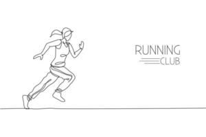 Single continuous line drawing young agile woman runner run relax. Individual sport with competition concept. Trendy one line draw design graphic vector illustration for running tournament promotion