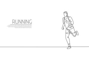 One single line drawing young energetic man runner focus run relax vector graphic illustration. Individual sports, training concept. Modern continuous line draw design for running competition banner