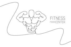 Single continuous line drawing of young muscular model man bodybuilder posing elegant. Fitness center gym logo. Trendy one line draw design vector illustration for bodybuilding icon symbol template