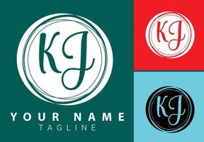 KJ initial letter handwriting and signature logo design template vector