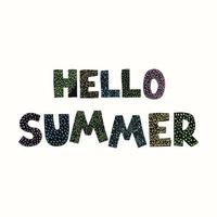 Vector illustration with hand drawn lettering - Hello summer. Colourful typography design in Scandinavian style for postcard, banner, t-shirt print, invitation, greeting card, poster