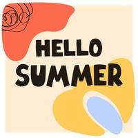 Vector illustration with hand drawn lettering - Hello summer. Colourful typography design in Scandinavian style for postcard, banner, t-shirt print, invitation, greeting card, poster