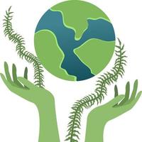 Magical hands with globe. World environment day concert. vector