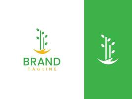 Nature care logo template, Human hands and tree with green leaves vector