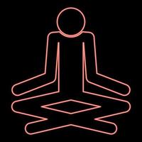 Neon man yoga stick icon black color in circle red color vector illustration flat style image