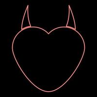 corazón de neón con icono de cuerno de diablo color negro en círculo color rojo ilustración vectorial imagen de estilo plano