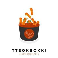 Tteokbokki Korean Street Food in a Black Paper Bowl Packaging Vector Illustration