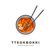 Vector illustration of tteokbokki with gochujang sauce on a bowl ready to be served