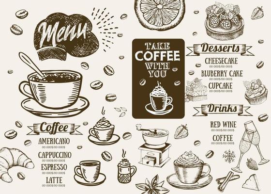 Coffee house menu. Restaurant cafe menu, template design. Food flyer.