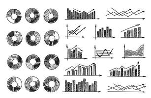 Graphs and Charts icons, Set hand drawn . Vector