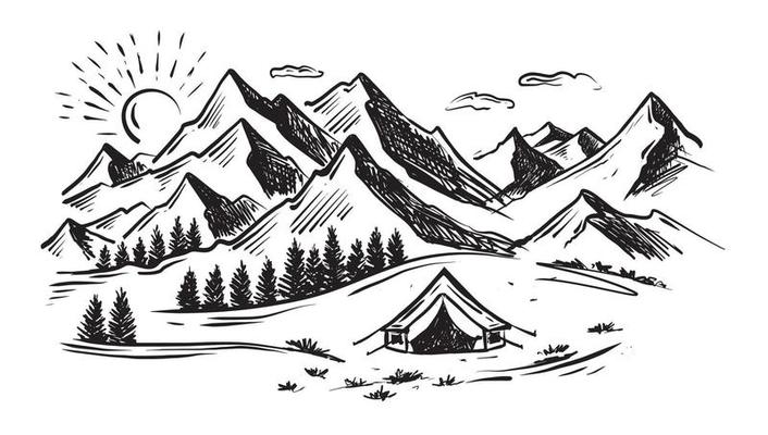 Camping in nature Mountain landscape sketch style vector illustrations  8069940 Vector Art at Vecteezy