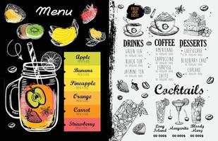 Menu juice Smoothie, Hand drawn style. vector