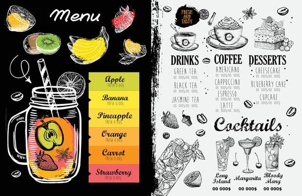 Menu juice Smoothie, Hand drawn style.
