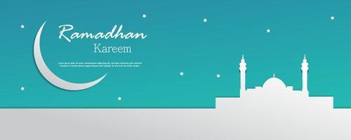 Ramadhan kareem with mosque paper art style vector