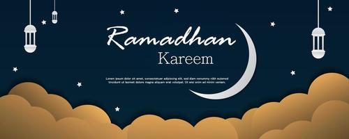 Ramadhan kareem with mosque paper art style vector