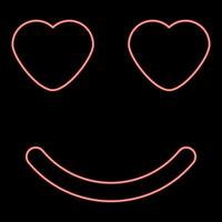 Neon smile with heart eyes red color vector illustration flat style image