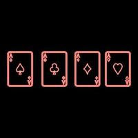 Neon playing cards red color vector illustration flat style image