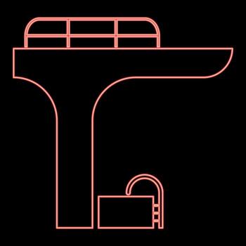 Neon pool with a diving tower red color vector illustration flat style image