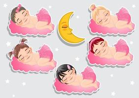 Baby Girl Sleeping Collection Cartoon Character Vector