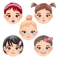 vector de personaje de dibujos animados de colección de cara de niña linda