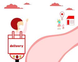 delivery service illustration concept with tiny people are transporting goods to send to customers, there are many discounts vector