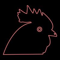 Neon rooster head red color vector illustration flat style image