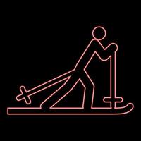 Neon skier red color vector illustration image flat style
