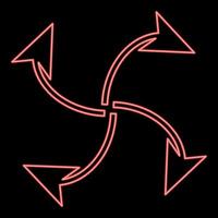 Neon four arrows loop from center red color vector illustration image flat style