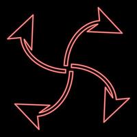 Neon four arrows loop from center red color vector illustration image flat style