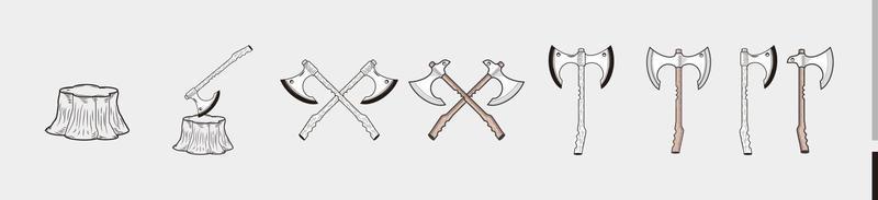 Axe hand drawn silhouette set - Axe colored icon, logo on white background vector