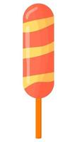 Delicious colored ice cream on a stick with pieces of fruit. A juicy summer element for the design. Vector image on a white isolated background